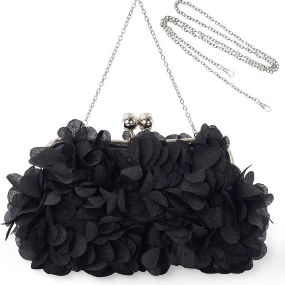 Accessories - Women Elegant Satin Clutch Bag with Detachable Chain Small Floral Evening Purse